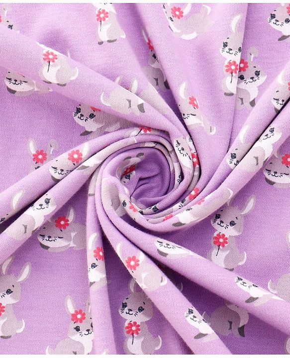 Babyhug 100 % Interlock Cotton Single Ply Double Layer Hooded Wrapper Rabbit Print| Adjustable Design| Soft Breathable| All Season| Machine washable| New Born Gifting for Boys & Girls  Purple