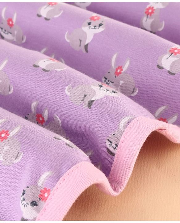 Babyhug 100 % Interlock Cotton Single Ply Double Layer Hooded Wrapper Rabbit Print| Adjustable Design| Soft Breathable| All Season| Machine washable| New Born Gifting for Boys & Girls  Purple