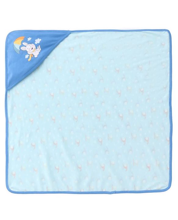 Babyhug 100 % Interlock Cotton Single Ply Double Layer Hooded Wrapper Helicopter Print| Adjustable Design| Soft Breathable| All Season| Machine washable| New Born Gifting for Boys & Girls  Blue