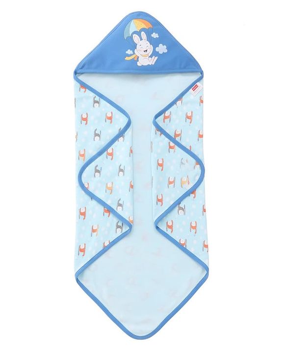 Babyhug 100 % Interlock Cotton Single Ply Double Layer Hooded Wrapper Helicopter Print| Adjustable Design| Soft Breathable| All Season| Machine washable| New Born Gifting for Boys & Girls  Blue