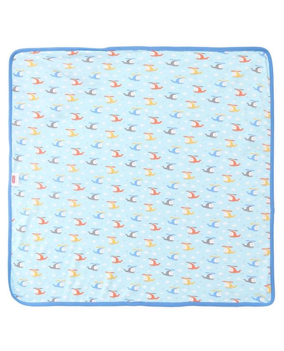 Babyhug 100 % Interlock Cotton Single Ply Double Layer Hooded Wrapper Helicopter Print| Adjustable Design| Soft Breathable| All Season| Machine washable| New Born Gifting for Boys & Girls  Blue