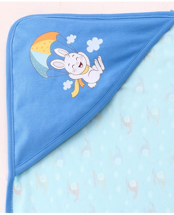 Babyhug 100 % Interlock Cotton Single Ply Double Layer Hooded Wrapper Helicopter Print| Adjustable Design| Soft Breathable| All Season| Machine washable| New Born Gifting for Boys & Girls  Blue