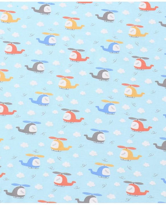 Babyhug 100 % Interlock Cotton Single Ply Double Layer Hooded Wrapper Helicopter Print| Adjustable Design| Soft Breathable| All Season| Machine washable| New Born Gifting for Boys & Girls  Blue