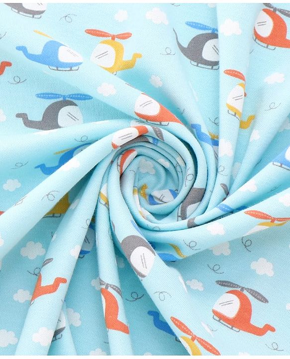 Babyhug 100 % Interlock Cotton Single Ply Double Layer Hooded Wrapper Helicopter Print| Adjustable Design| Soft Breathable| All Season| Machine washable| New Born Gifting for Boys & Girls  Blue
