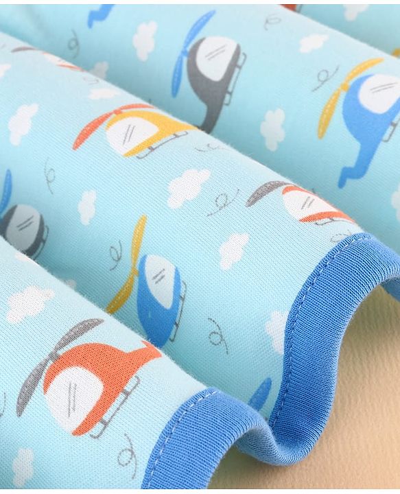 Babyhug 100 % Interlock Cotton Single Ply Double Layer Hooded Wrapper Helicopter Print| Adjustable Design| Soft Breathable| All Season| Machine washable| New Born Gifting for Boys & Girls  Blue