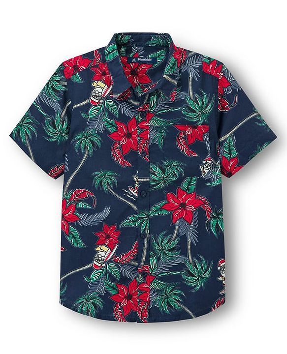 Pine Kids Viscose Woven Half Sleeves Shirt With Floral Print - Navy Blue