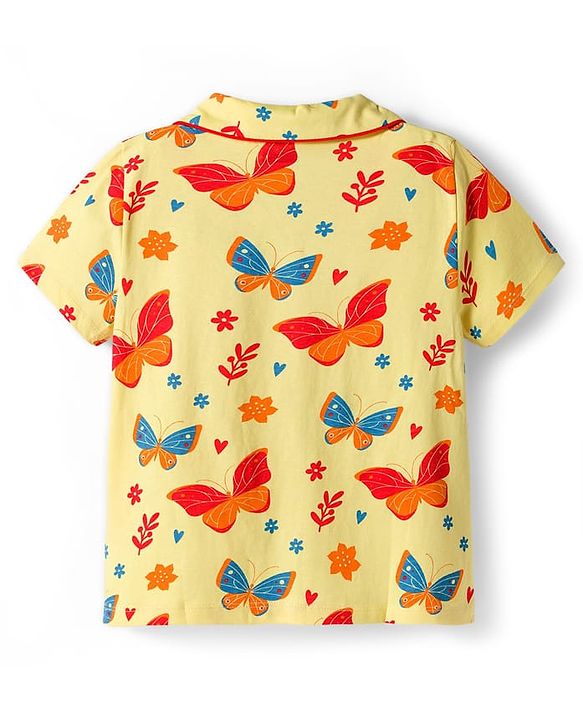 Pine Kids Single Jersey Knit Half Sleeves Co-ords Night Suit With Butterfly Print - Yellow