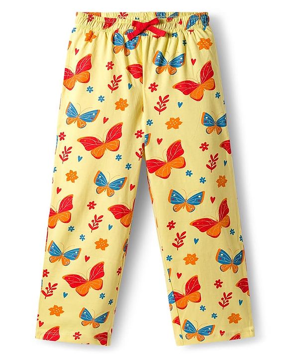 Pine Kids Single Jersey Knit Half Sleeves Co-ords Night Suit With Butterfly Print - Yellow