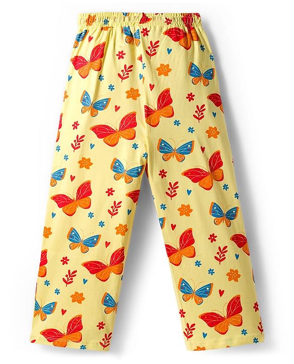 Pine Kids Single Jersey Knit Half Sleeves Co-ords Night Suit With Butterfly Print - Yellow