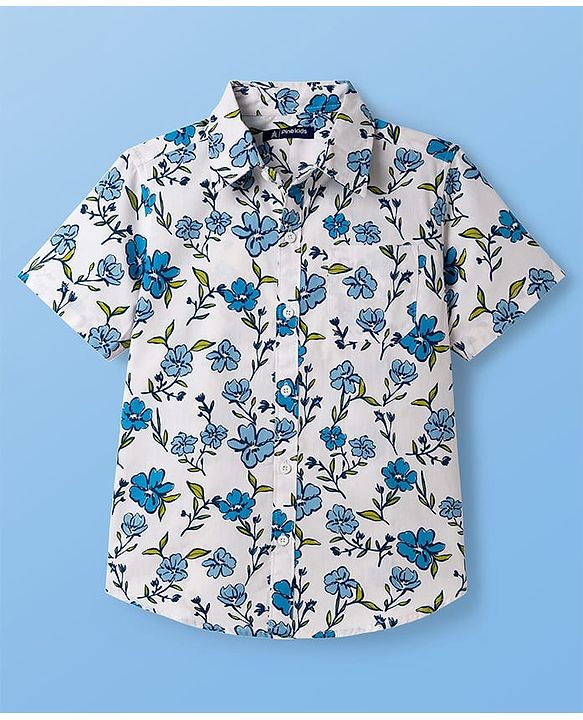 Pine Kids Viscose Woven Half Sleeves Shirt With Floral Print - White