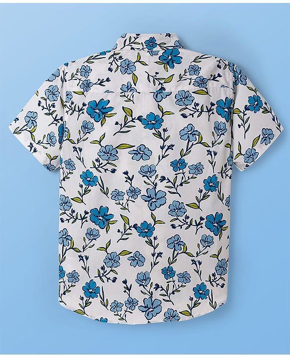 Pine Kids Viscose Woven Half Sleeves Shirt With Floral Print - White