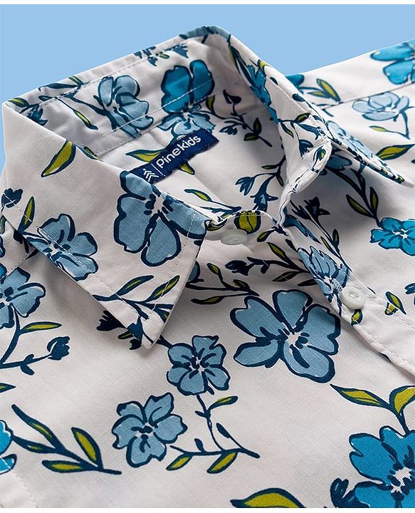 Pine Kids Viscose Woven Half Sleeves Shirt With Floral Print - White