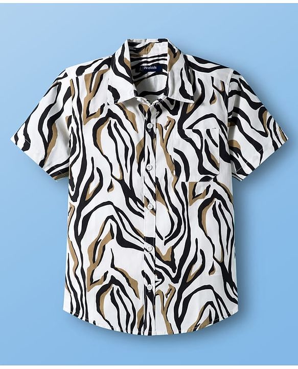 Pine Kids Viscose Woven Half Sleeves Printed Shirt - White