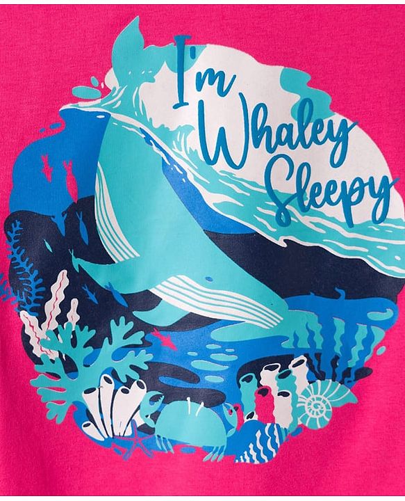 Pine Kids Single Jersey Knit Half Sleeves Night Suit With Whale Print - Blue & Dark Pink