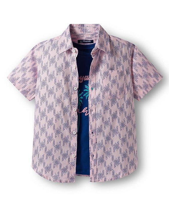 Pine Kids Viscose Woven Half Sleeves Shirt With Printed T-Shirt - Multicolour