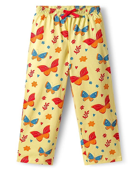 Pine Kids Single Jersey Knit Half Sleeves Night Suit With Butterfly Print - Red & Lime