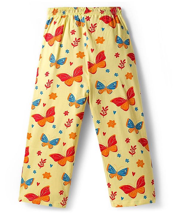 Pine Kids Single Jersey Knit Half Sleeves Night Suit With Butterfly Print - Red & Lime