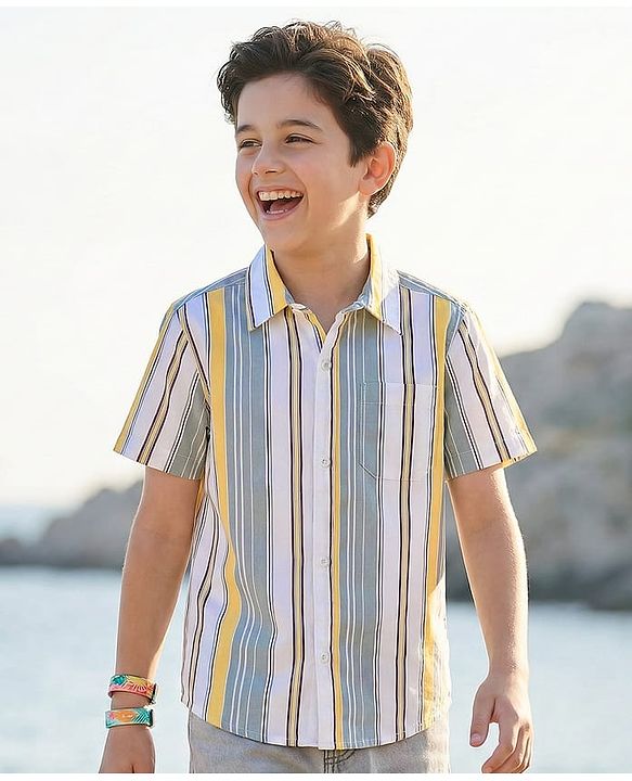Pine Kids Viscose Woven Half Sleeves Shirt With Stripes - Multicolour