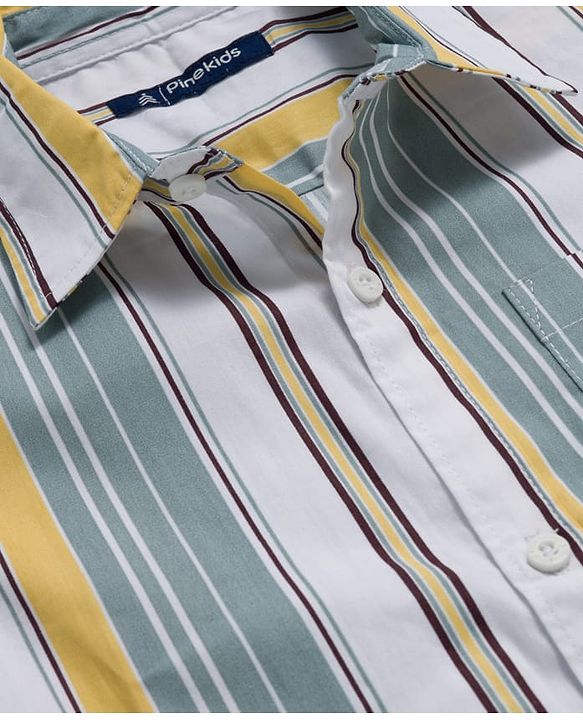 Pine Kids Viscose Woven Half Sleeves Shirt With Stripes - Multicolour