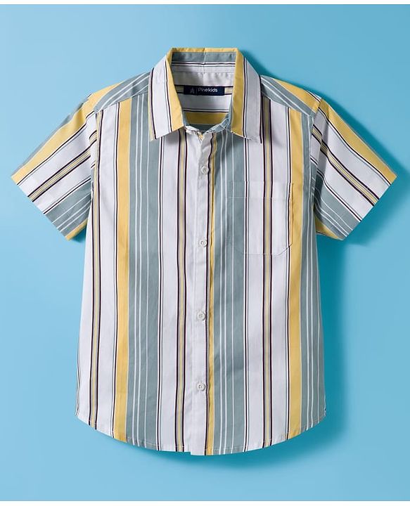 Pine Kids Viscose Woven Half Sleeves Shirt With Stripes - Multicolour