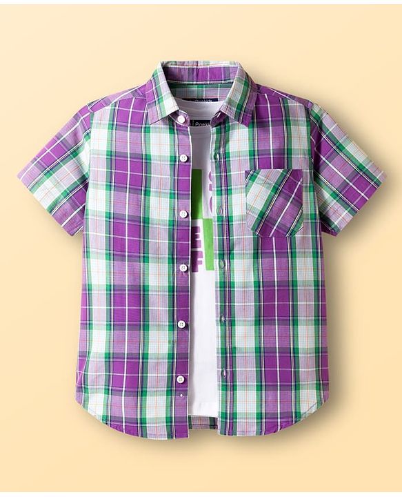 Pine Kids Cotton Woven Half Sleeves Shirt With Printed T-Shirt - Multicolour