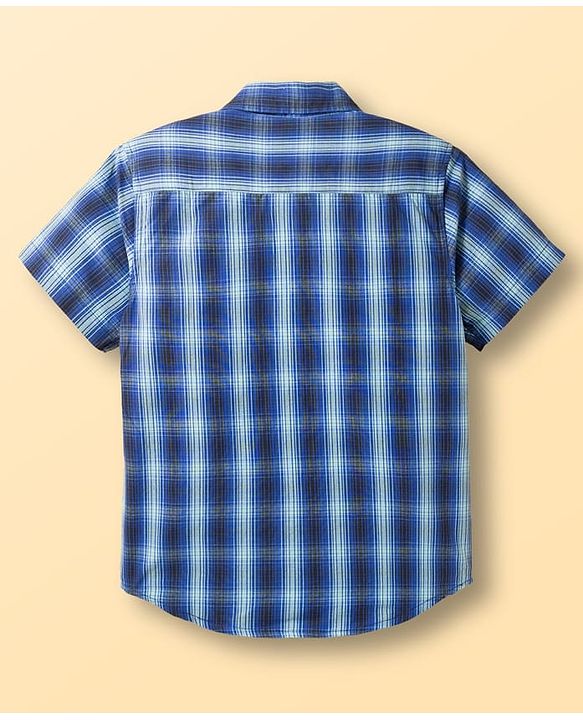 Pine Kids Cotton Woven Half Sleeves Checks Shirt With Printed T-Shirt - Blue