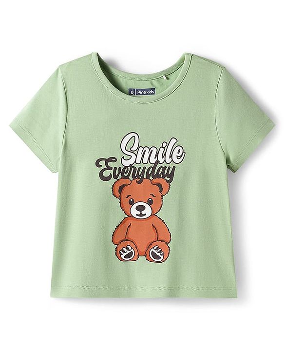 Pine Kids Single Jersey Knit Half Sleeves Night Suit With Animal Print - Green