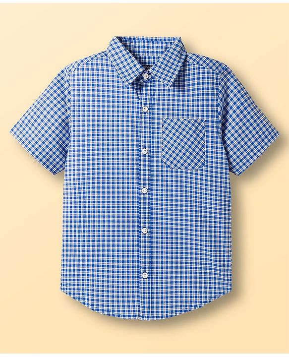 Pine Kids Cotton Woven Half Sleeves Checks Shirt With Printed T-Shirt - Navy Blue