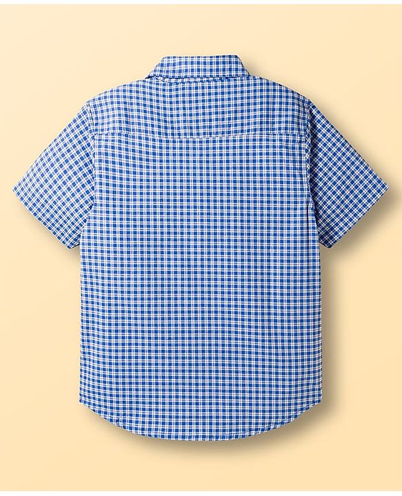 Pine Kids Cotton Woven Half Sleeves Checks Shirt With Printed T-Shirt - Navy Blue