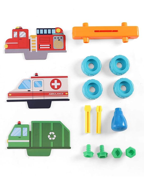 Babyhug 3 in 1 Build a Vehicle Learning Toys for kids- Build, Play & Create| Ambulance, Fire Engine & Clean Up Truck| Indoor Game| STEM Educational Toy| Gifting Idea for age 3+|BIS Certified| DIY Toy