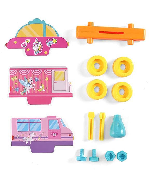 Babyhug 3 in 1 Build a Vehicle Learning Toys for kids- Build, Play & Create| Magic Bus, Unicorn Van & Fantasy Car| Indoor Game| STEM Educational Toy| Gifting Idea for age 3+| BIS Certified| DIY Toy