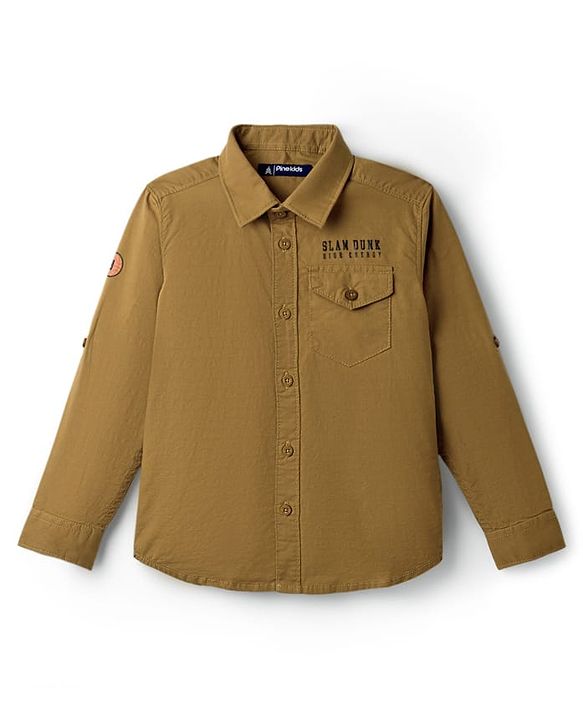 Pine Kids Cotton Woven Full Sleeves Shirt With Text Print - Yellow