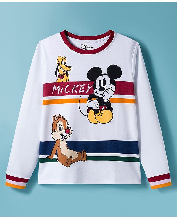 Pine Kids Disney Single Jersey Kit Full Sleeves T-Shirt with Mickey & Friends Front & Back Graphic - White