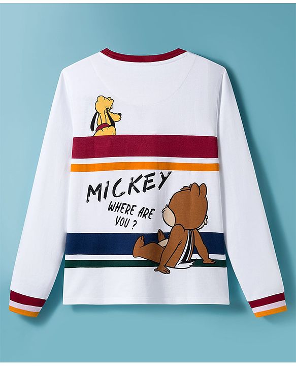 Pine Kids Disney Single Jersey Kit Full Sleeves T-Shirt with Mickey & Friends Front & Back Graphic - White