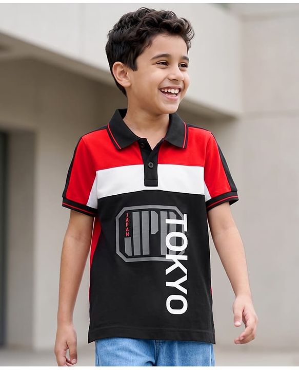 Pine Kids Cotton Knit T-Shirts Polo Neck Half Sleeves Graphic Print Multi Colors 4-5 Years