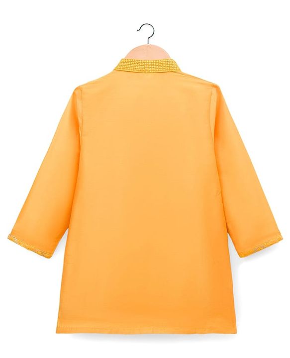 Babyhug Woven Full Sleeves Kurta Pajama Set With Textured Design - Mustard