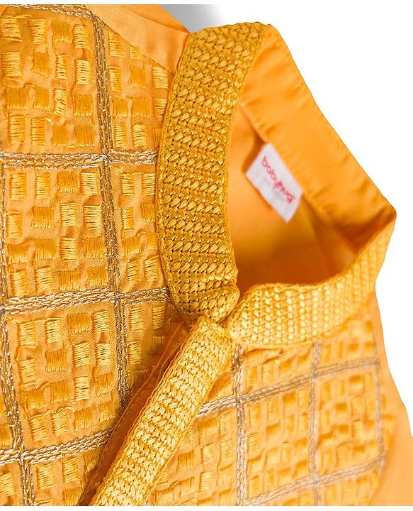 Babyhug Woven Full Sleeves Kurta Pajama Set With Textured Design - Mustard