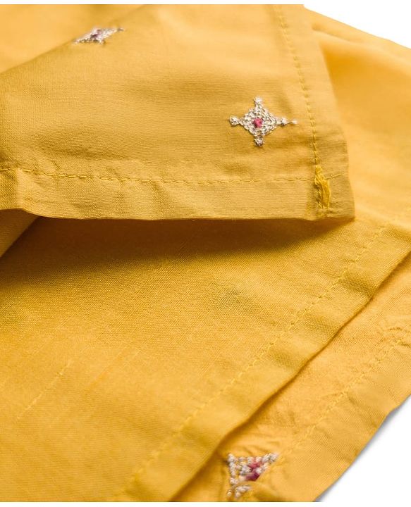 Babyhug Woven Full Sleeves Kurta Pajama Set With Floral Embriodery - Mustard