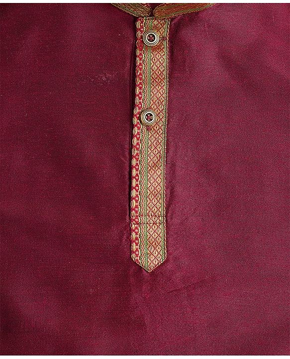 Babyhug Woven Full Sleeves Kurta Dhoti Set With Lace Detailing - Maroon