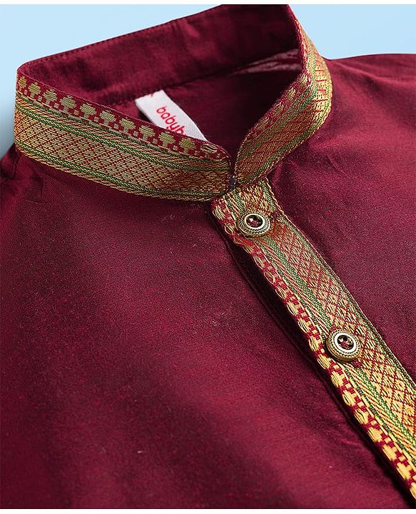 Babyhug Woven Full Sleeves Kurta Dhoti Set With Lace Detailing - Maroon
