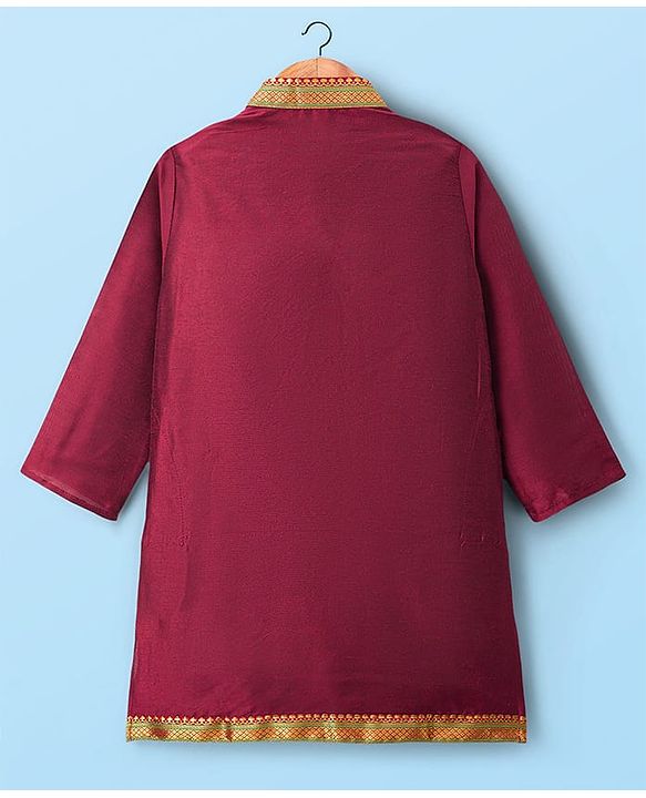 Babyhug Woven Full Sleeves Kurta Dhoti Set With Lace Detailing - Maroon