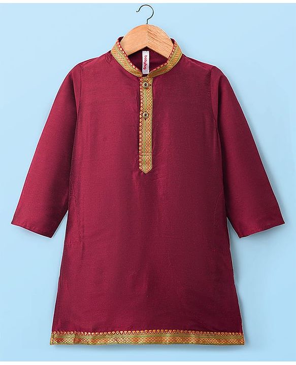 Babyhug Woven Full Sleeves Kurta Dhoti Set With Lace Detailing - Maroon