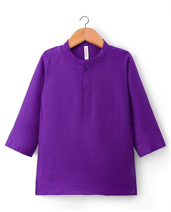 Babyhug Woven Full Sleeves Kurta Mundu  With Dupatta Set - Purple