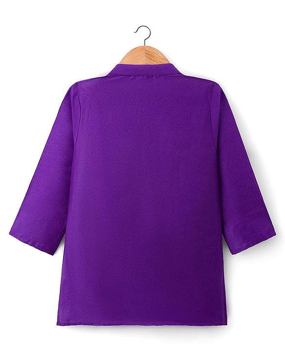 Babyhug Woven Full Sleeves Kurta Mundu  With Dupatta Set - Purple