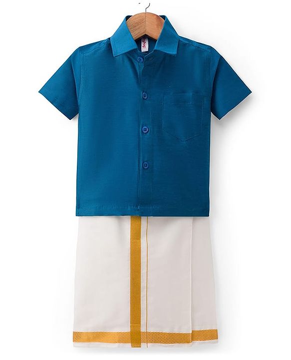 Babyhug Woven Half Sleeves Kurta Mundu Set - Blue