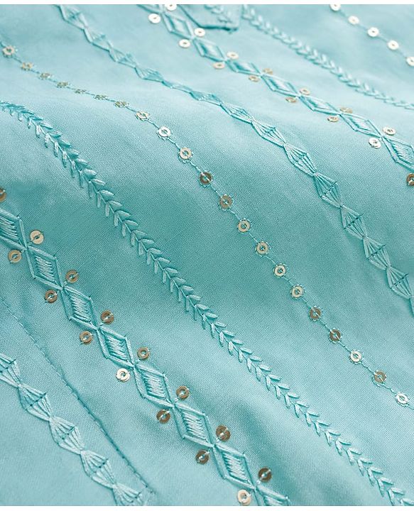 Babyhug Woven Full Sleeves Kurta & Dhoti Set With Sequin Detailing - Light Blue