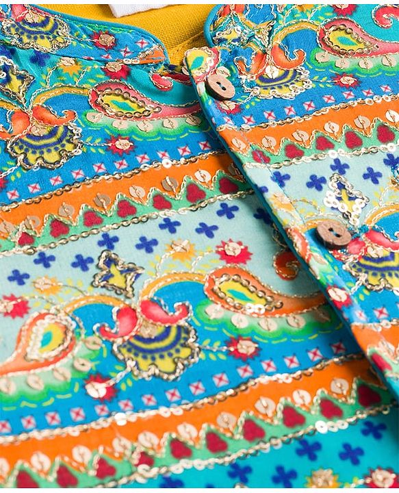Babyhug Woven Full Sleeves Kurta Pyjama Set With Printed Nehru Jacket - Orange