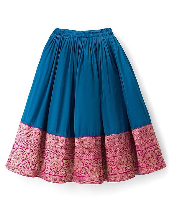 Babyhug Brocade Woven Half Sleeves Choli and Lehenga Set with Floral Embroidery & Foil Print - Dark Pink
