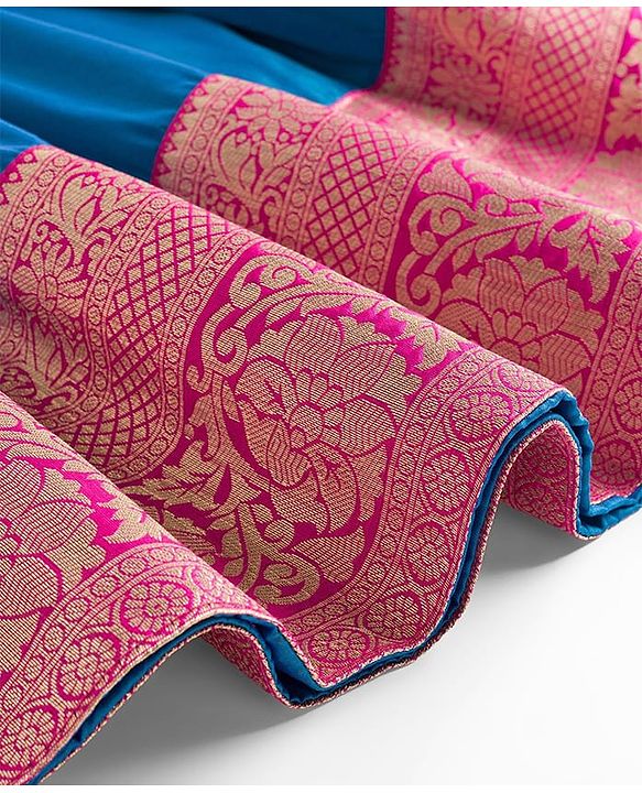Babyhug Brocade Woven Half Sleeves Choli and Lehenga Set with Floral Embroidery & Foil Print - Dark Pink
