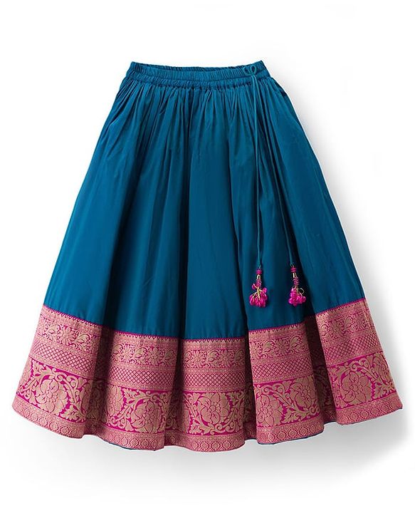 Babyhug Brocade Woven Half Sleeves Choli and Lehenga Set with Floral Embroidery & Foil Print - Dark Pink
